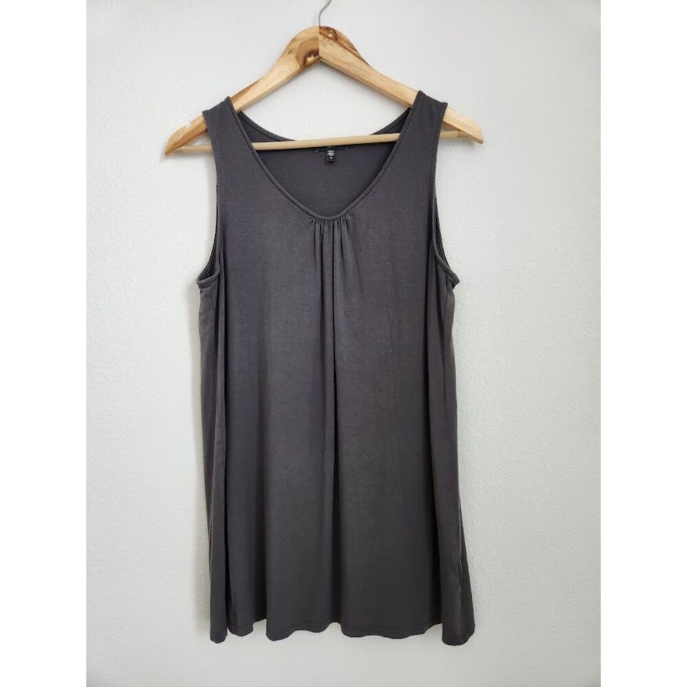 Eileen Fisher Dark Gray Sleeveless V-Neck Tunic Tank | Size PL